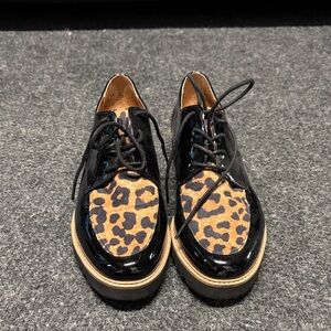Franco Sarto Black and Tan Leopard Print Shoes